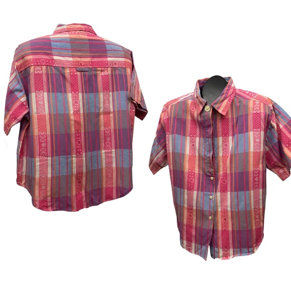 Vintage Deadstock Pink Stripe Heart Embroidery Oversized Shirt / Women's 12 * - Picture 3 of 4